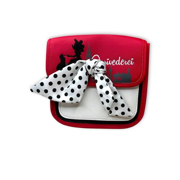Disney Arrivederci Minnie Crossbody Bag Red Black White Polka Dot - Picture 1 of 12